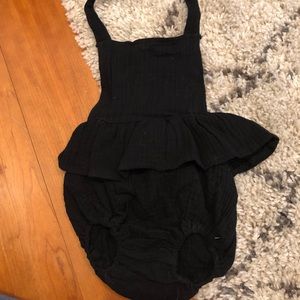Black baby romper with cross cross ties in back